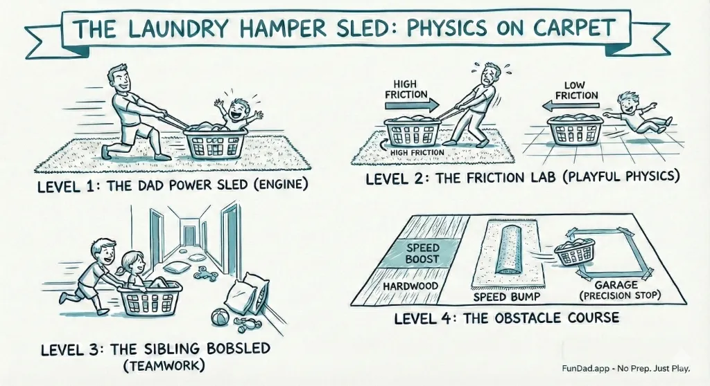 The Laundry Hamper Sled: Physics on Carpet — FunDad activity guide