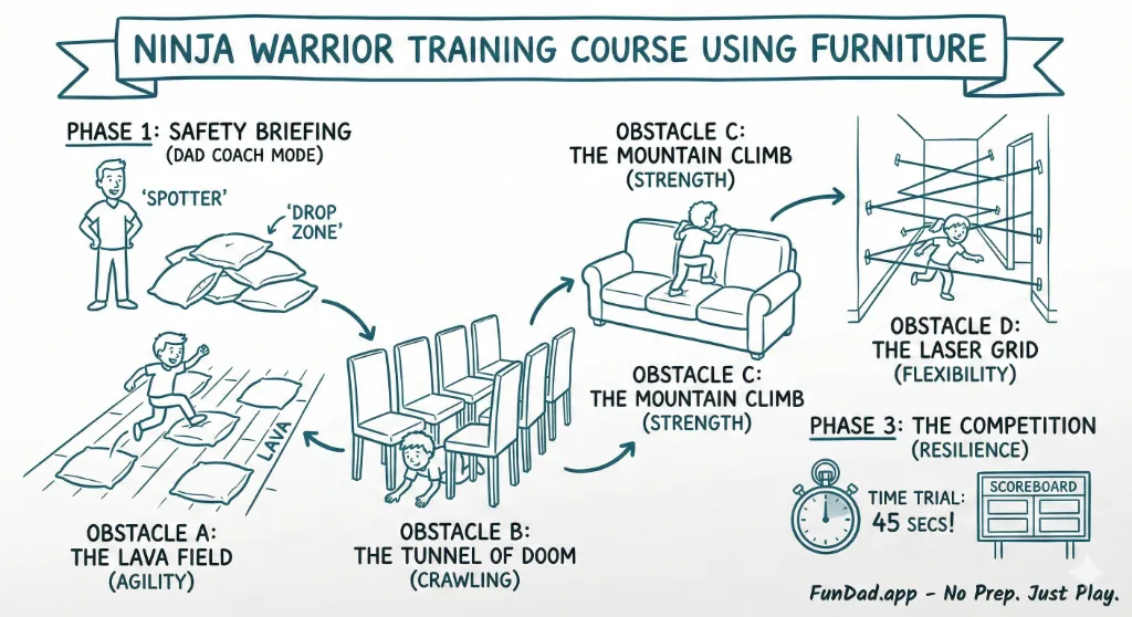 Ninja Warrior Training Course using Furniture — FunDad activity guide