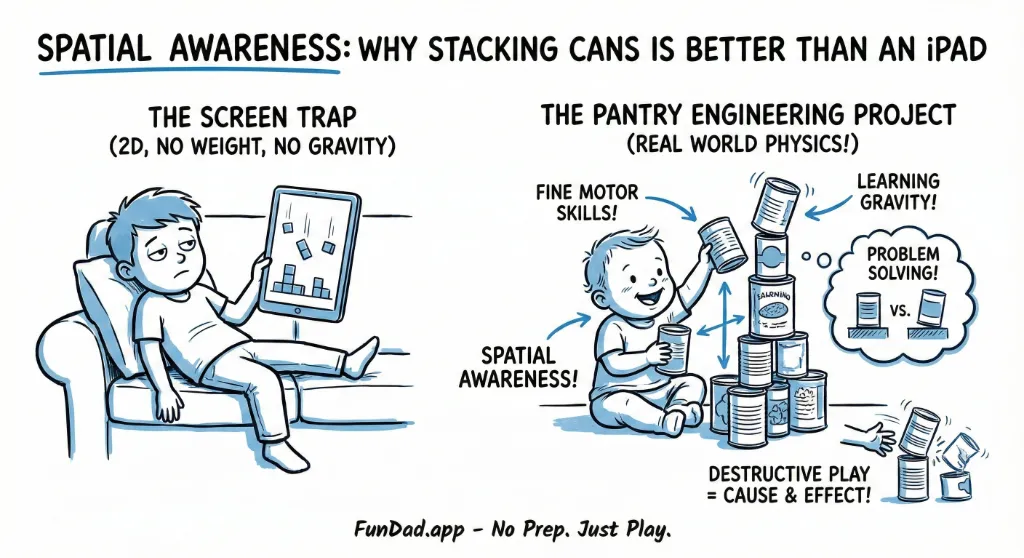 Spatial Awareness: Why Stacking Cans is Better Than an iPad — FunDad activity guide